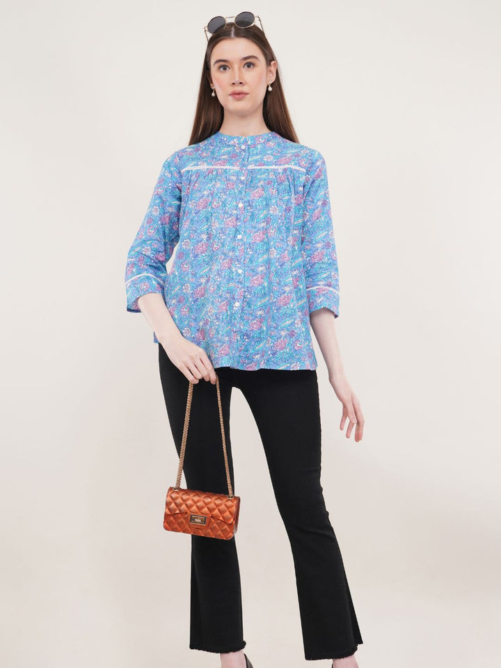 Blur Floral print Cotton Ethnic Top