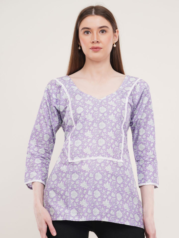 Lavender Floral print Cotton Tunic