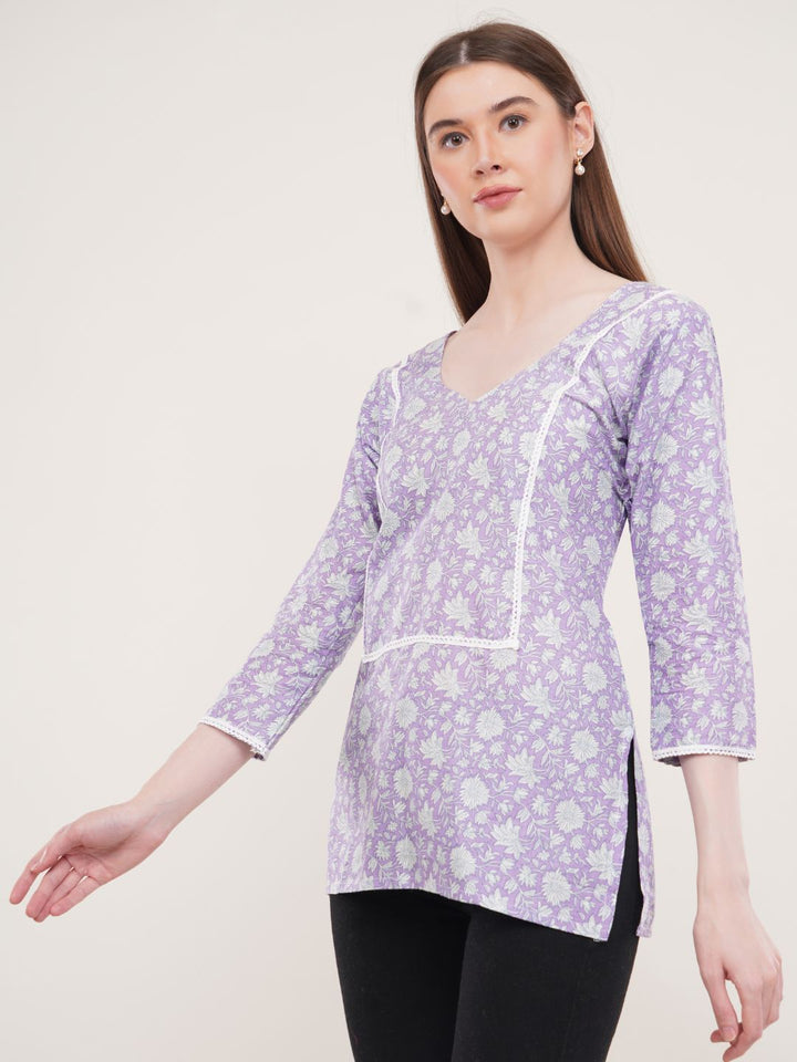 Lavender Floral print Cotton Tunic