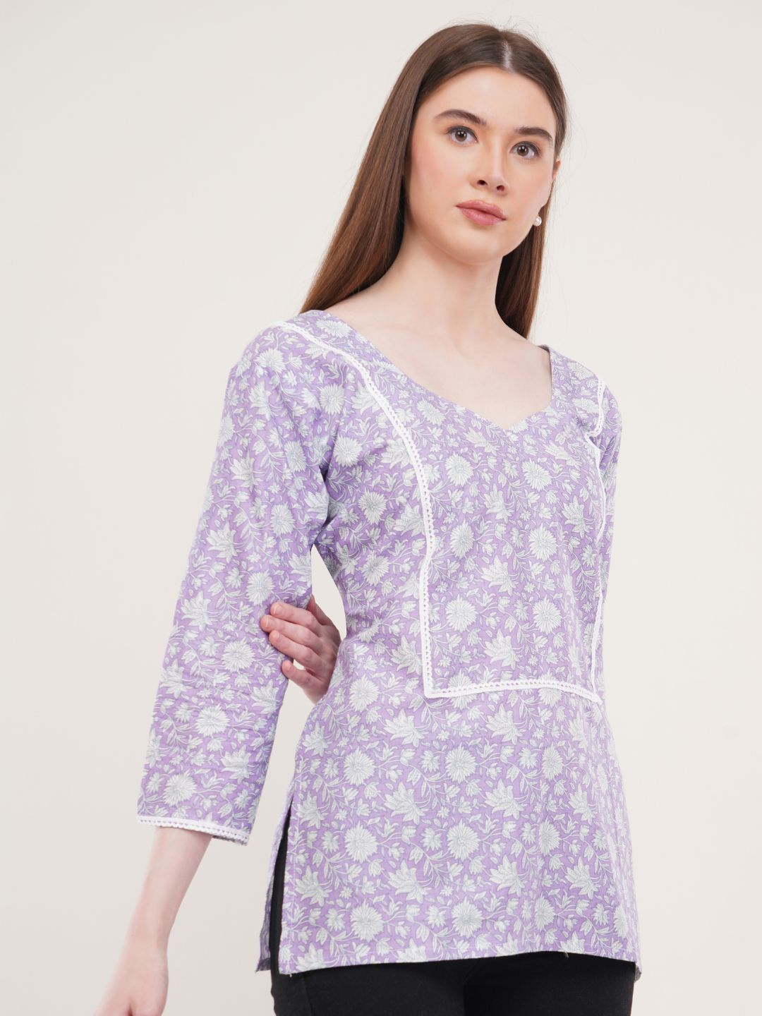 Lavender Floral print Cotton Tunic