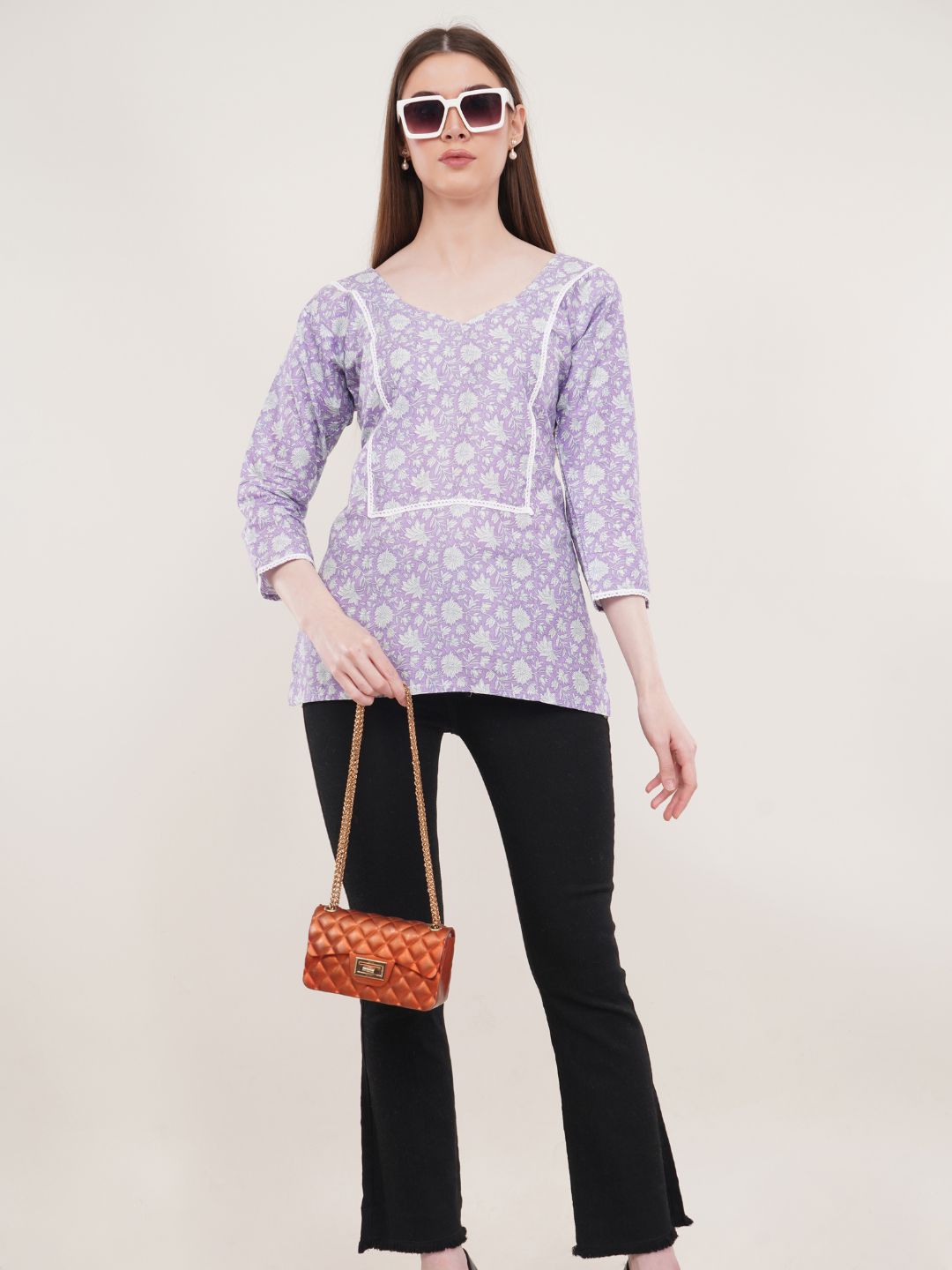 Lavender Floral print Cotton Tunic