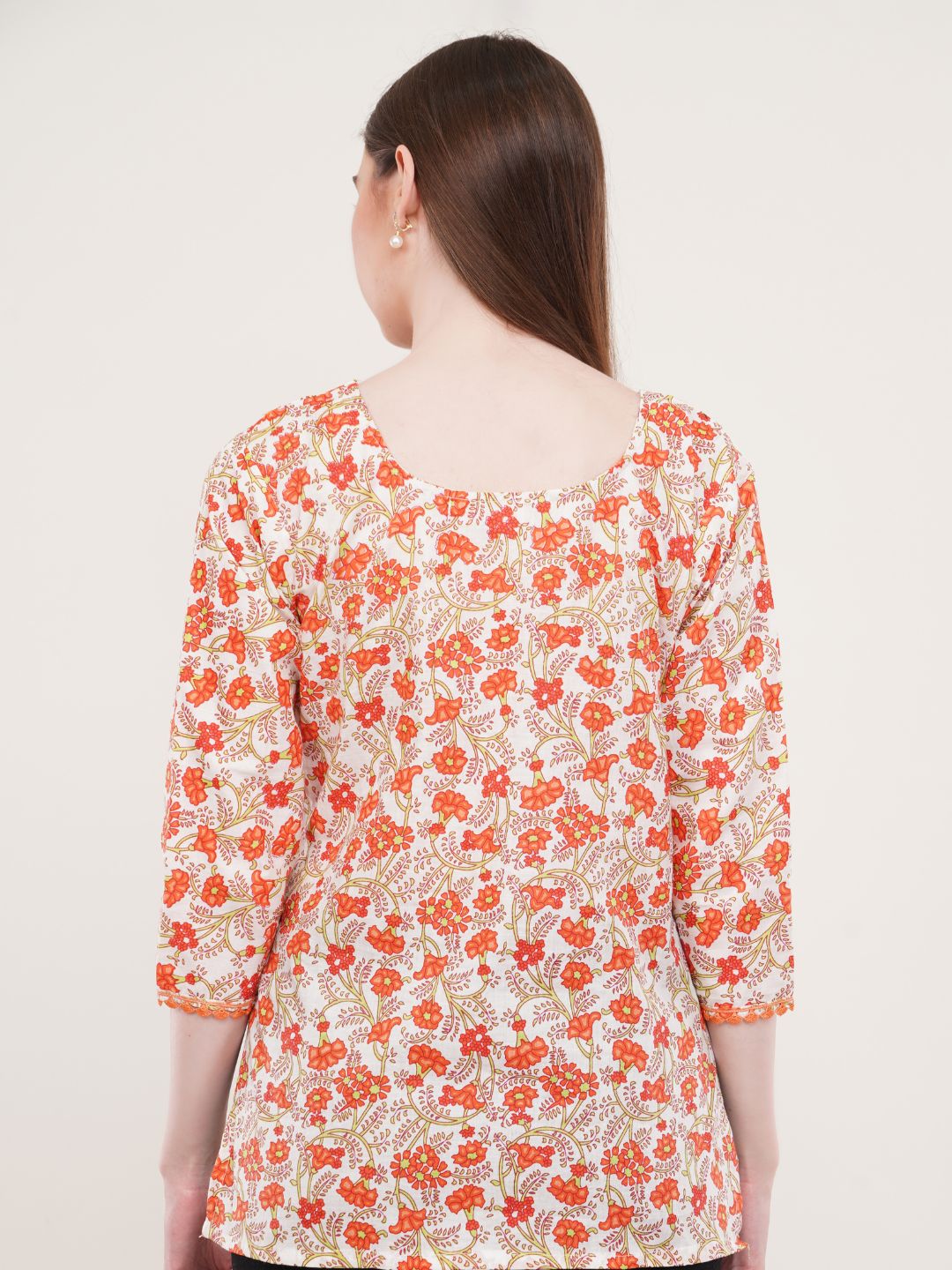 Orange Floral Print Cotton Tunic