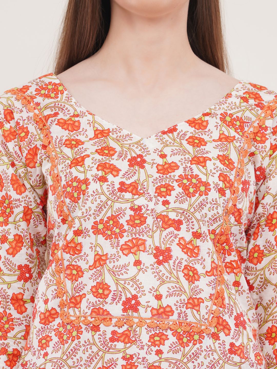 Orange Floral Print Cotton Tunic