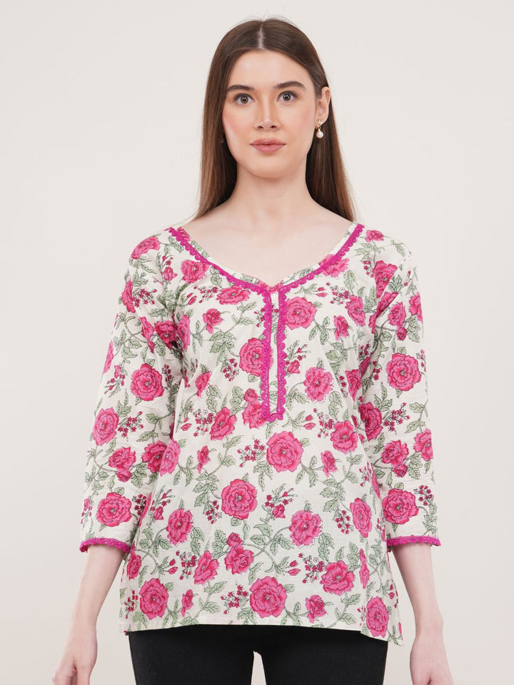 Pink Floral Print A-Line Top