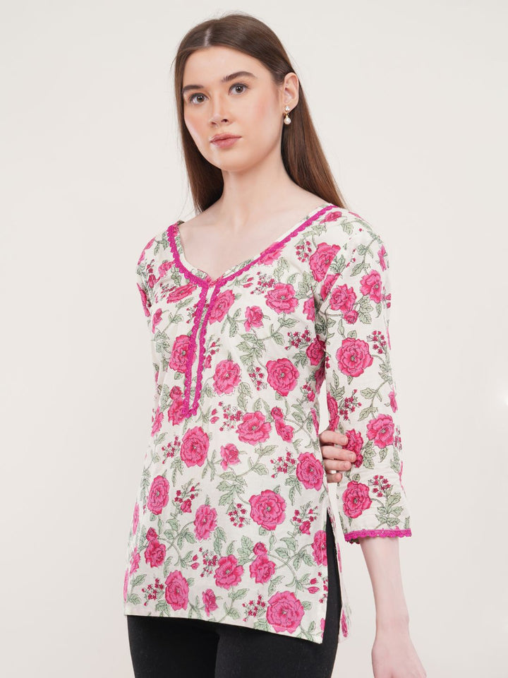 Pink Floral Print A-Line Top