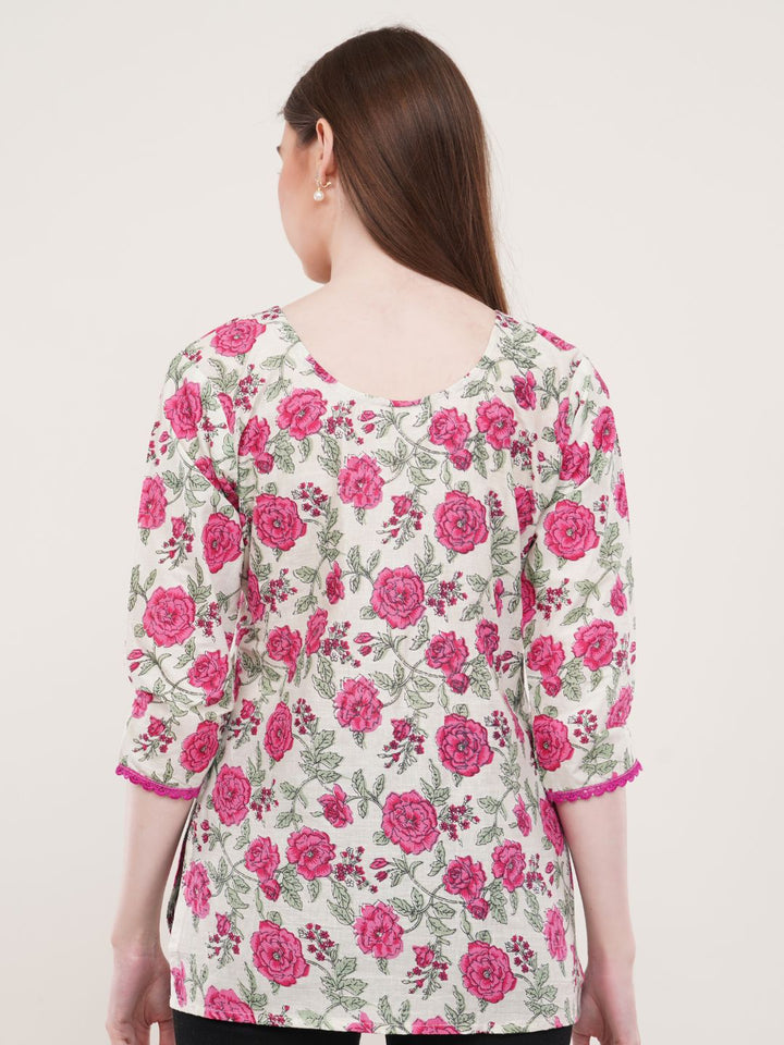 Pink Floral Print A-Line Top