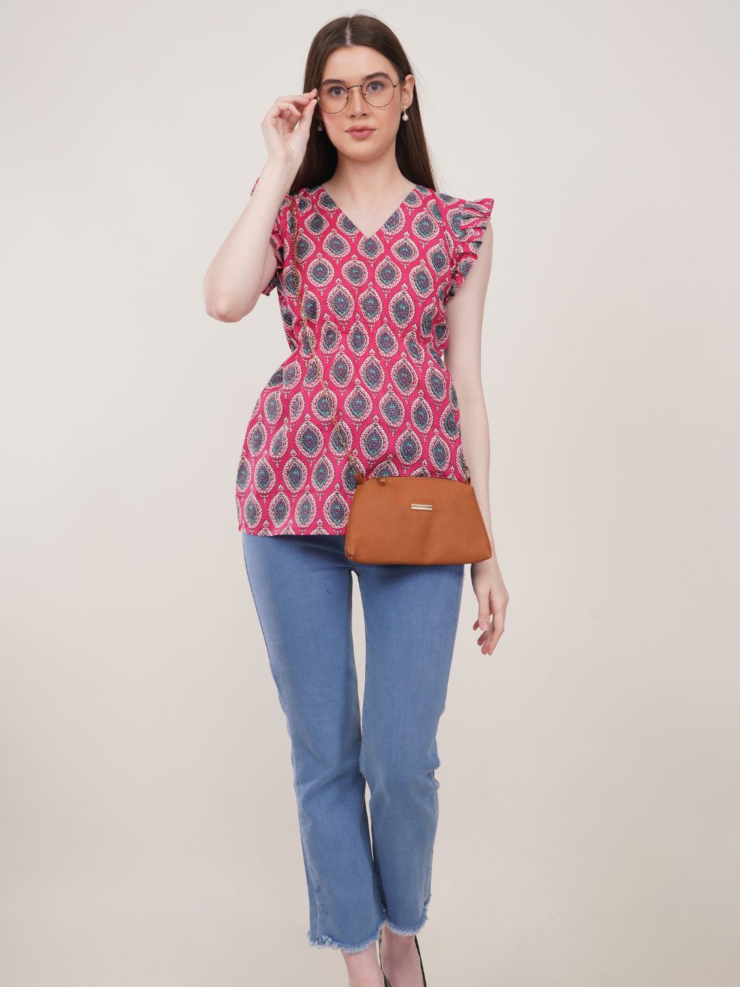 Pink Printed Cotton Flared Top