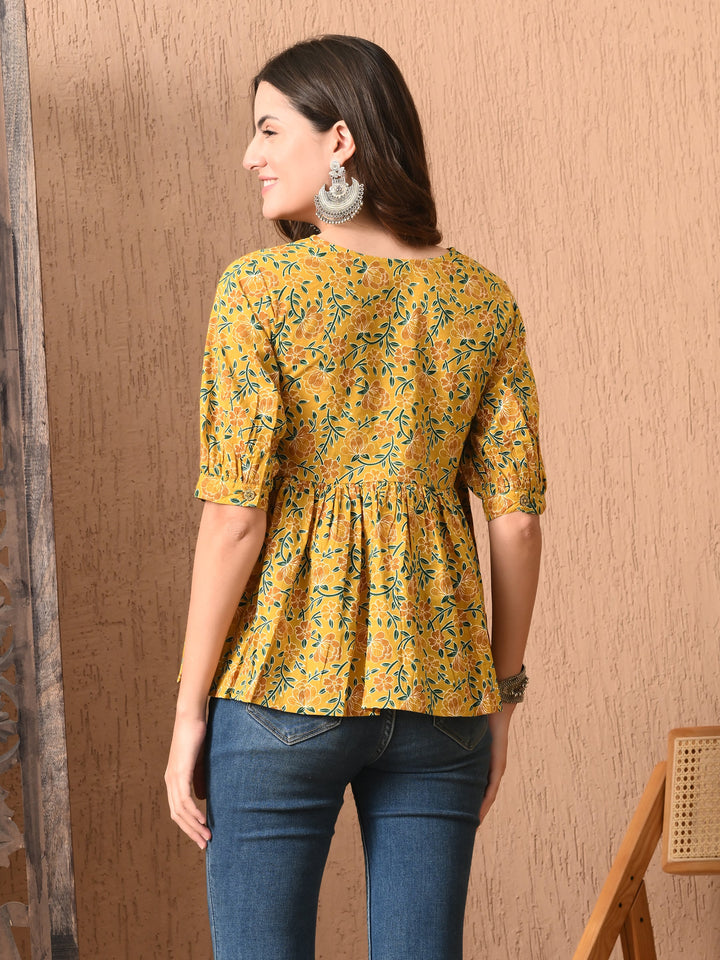 Yellow Floral Print Cotton top