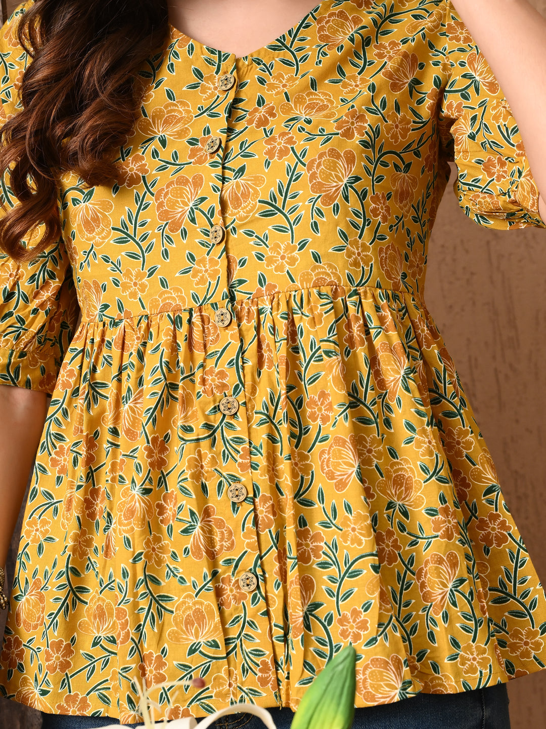 Yellow Floral Print Cotton top