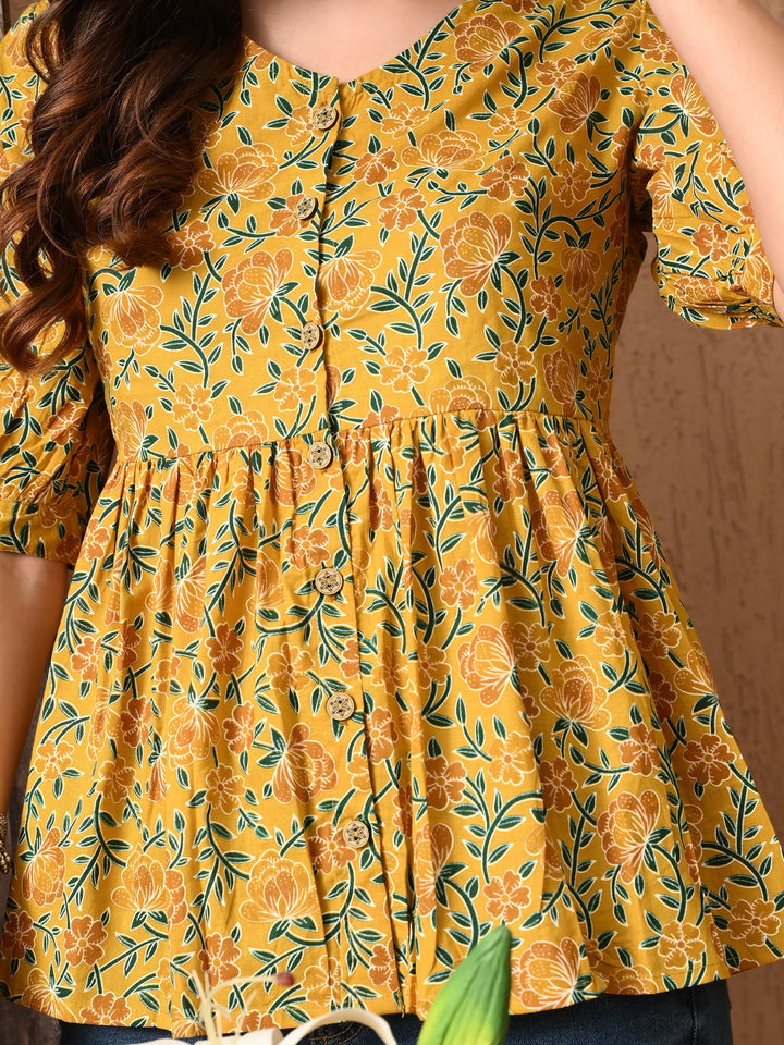 Yellow Floral Print Cotton top
