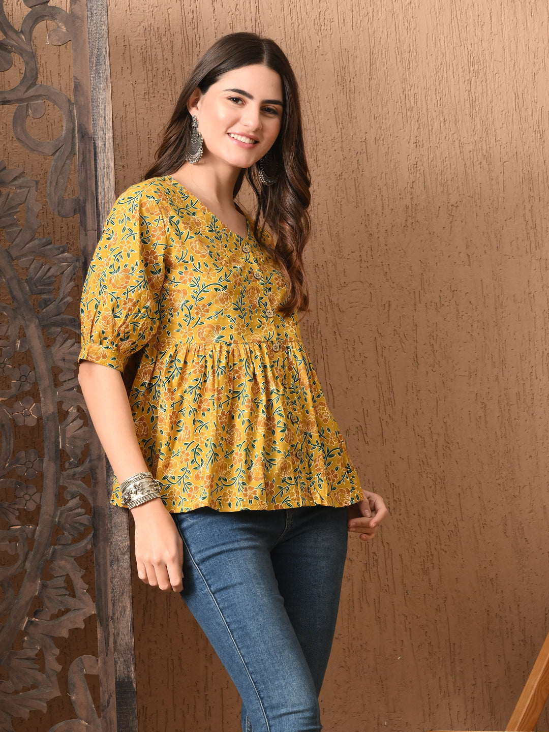 Yellow Floral Print Cotton top