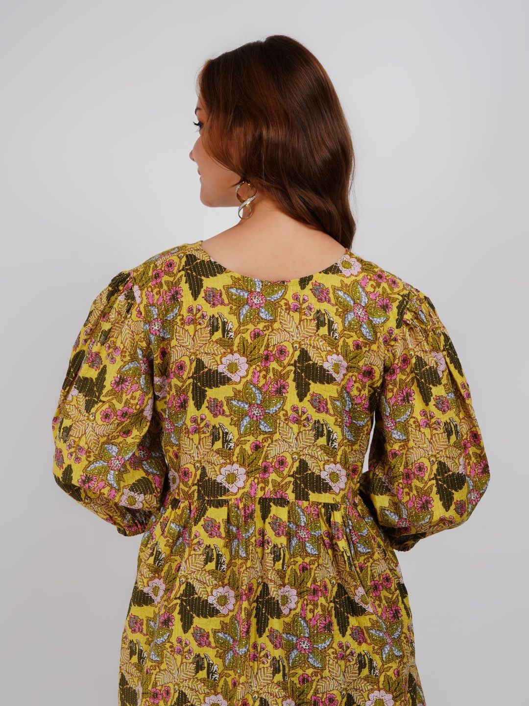 Yellow Floral printed A-Line Top