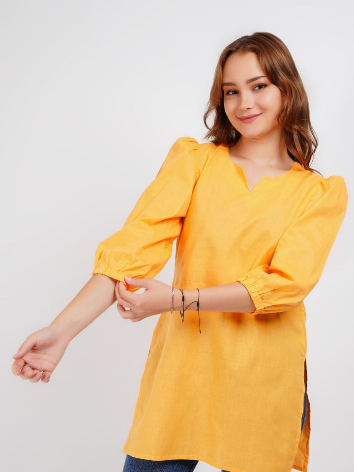 Yellow Solid Cotton Tunic