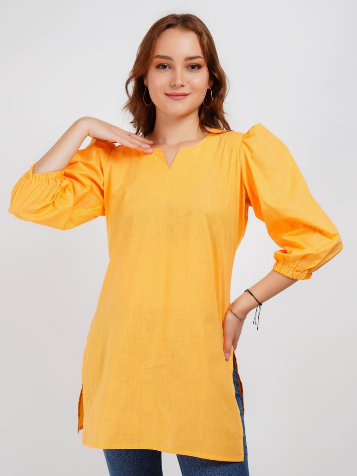 Yellow Solid Cotton Tunic