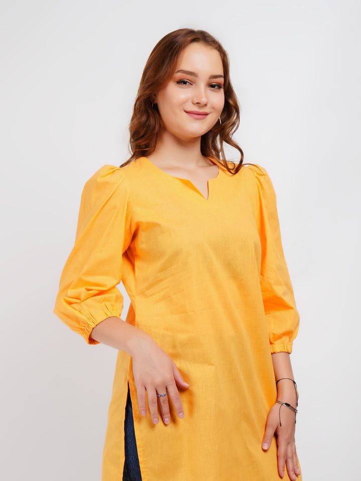 Yellow Solid Cotton Tunic