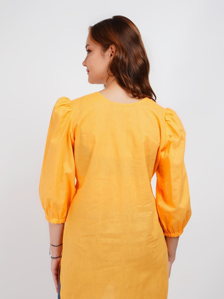 Yellow Solid Cotton Tunic