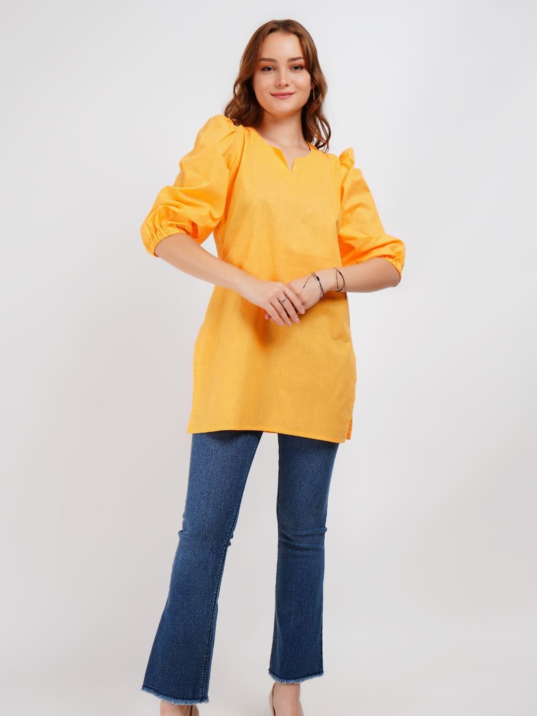 Yellow Solid Cotton Tunic