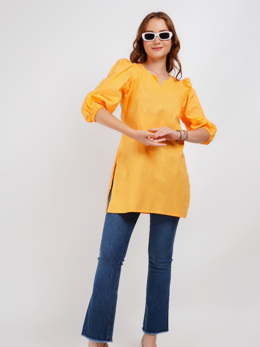 Yellow Solid Cotton Tunic