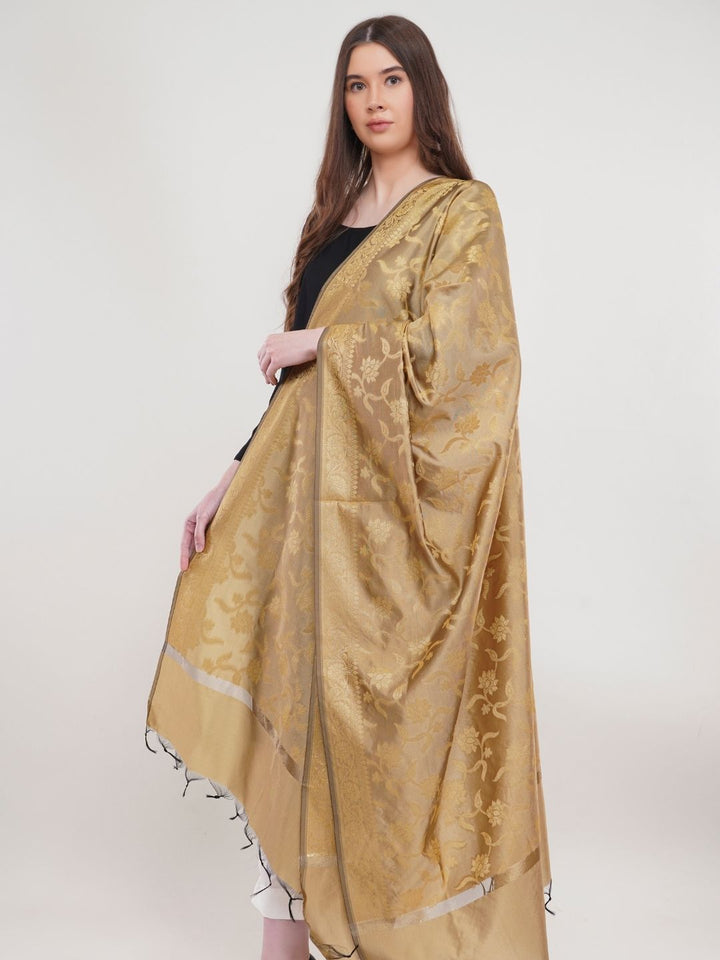 Beige Woven Design Banarasi Silk Dupatta