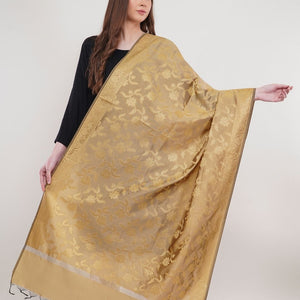 Beige Woven Design Banarasi Silk Dupatta