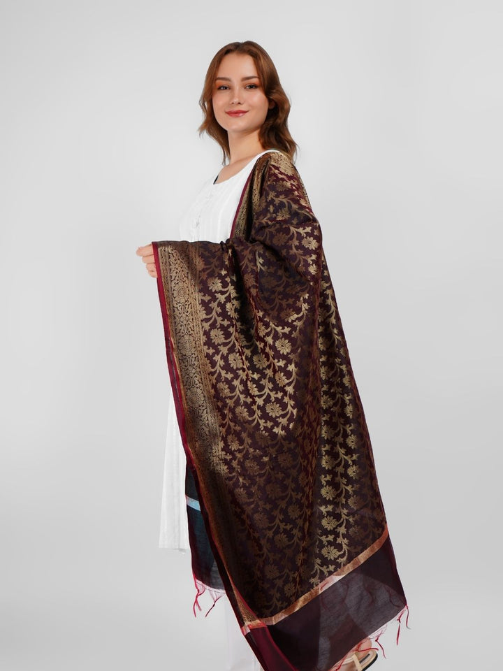 Brown Woven Design Banarasi Silk Dupatta