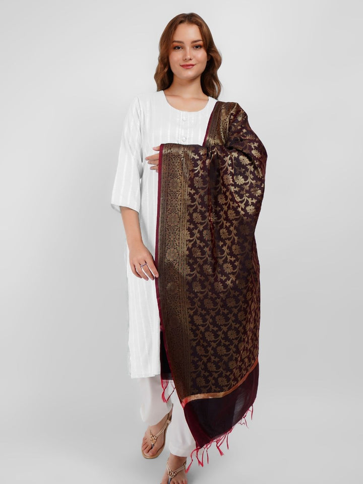 Brown Woven Design Banarasi Silk Dupatta