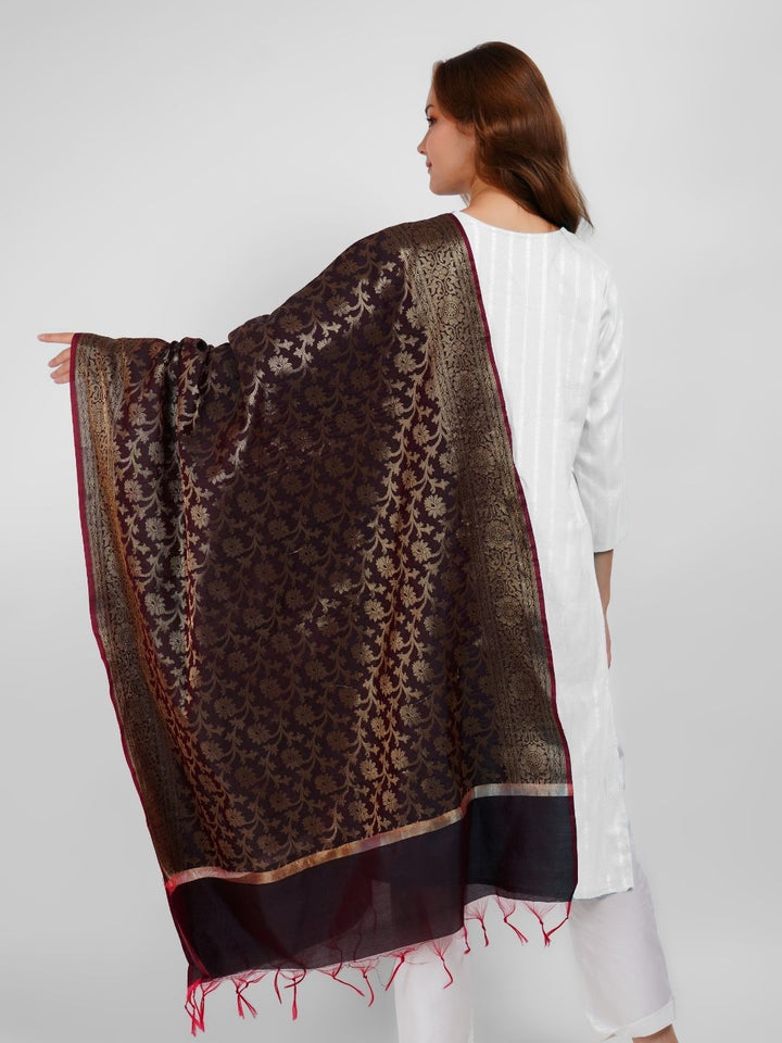 Brown Woven Design Banarasi Silk Dupatta