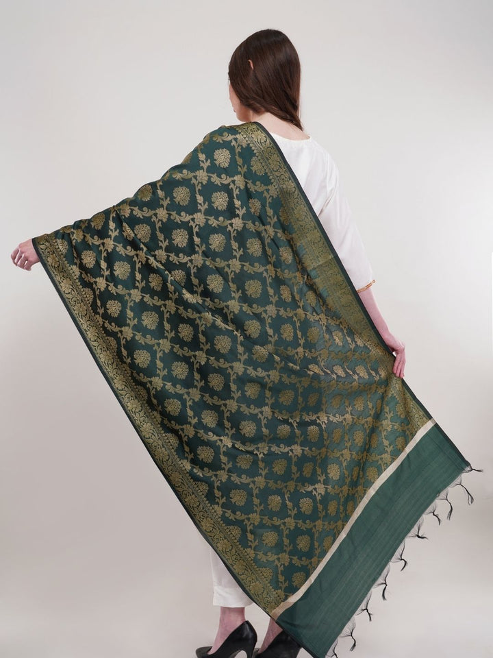 Green Woven Design Banarasi Silk Dupatta