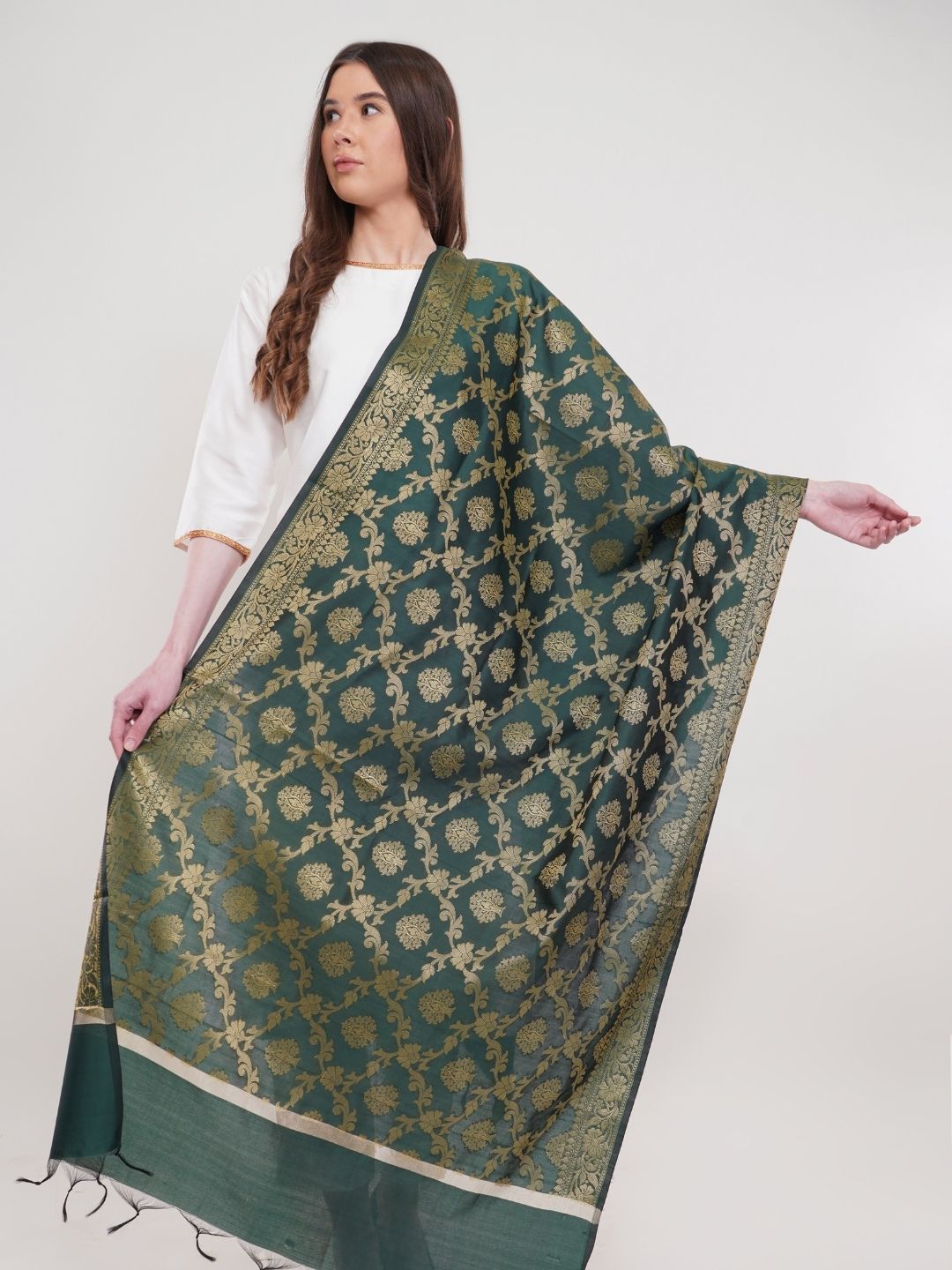 Green Woven Design Banarasi Silk Dupatta