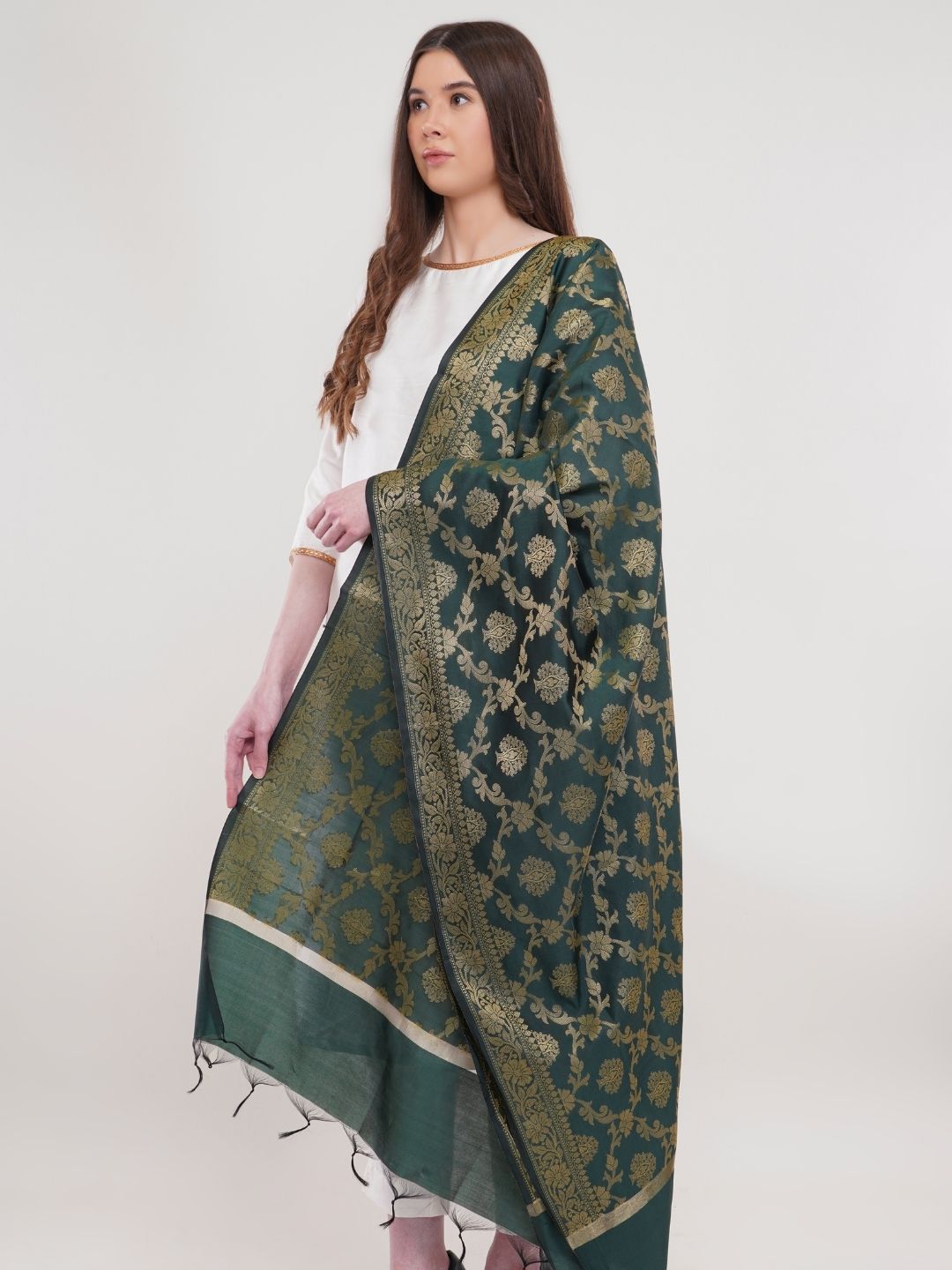 Green Woven Design Banarasi Silk Dupatta