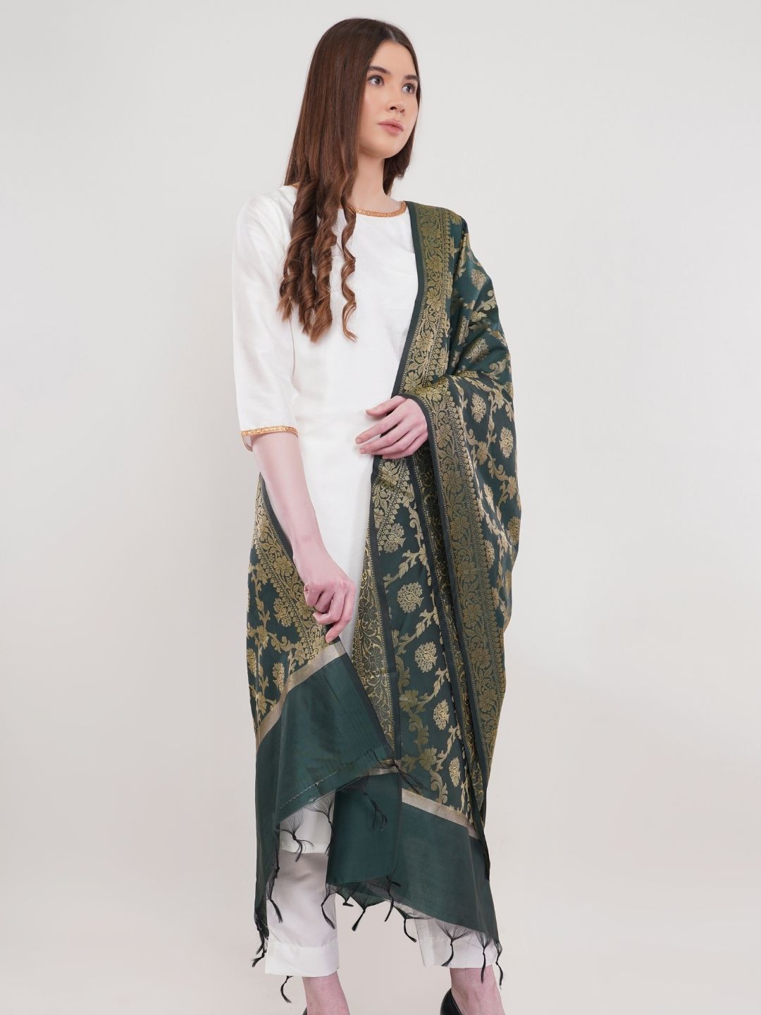 Green Woven Design Banarasi Silk Dupatta