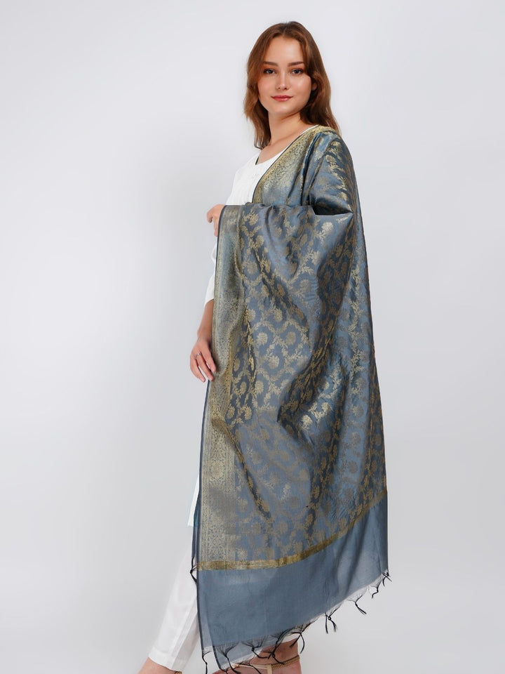 Grey Woven Design Banarasi Silk Dupatta