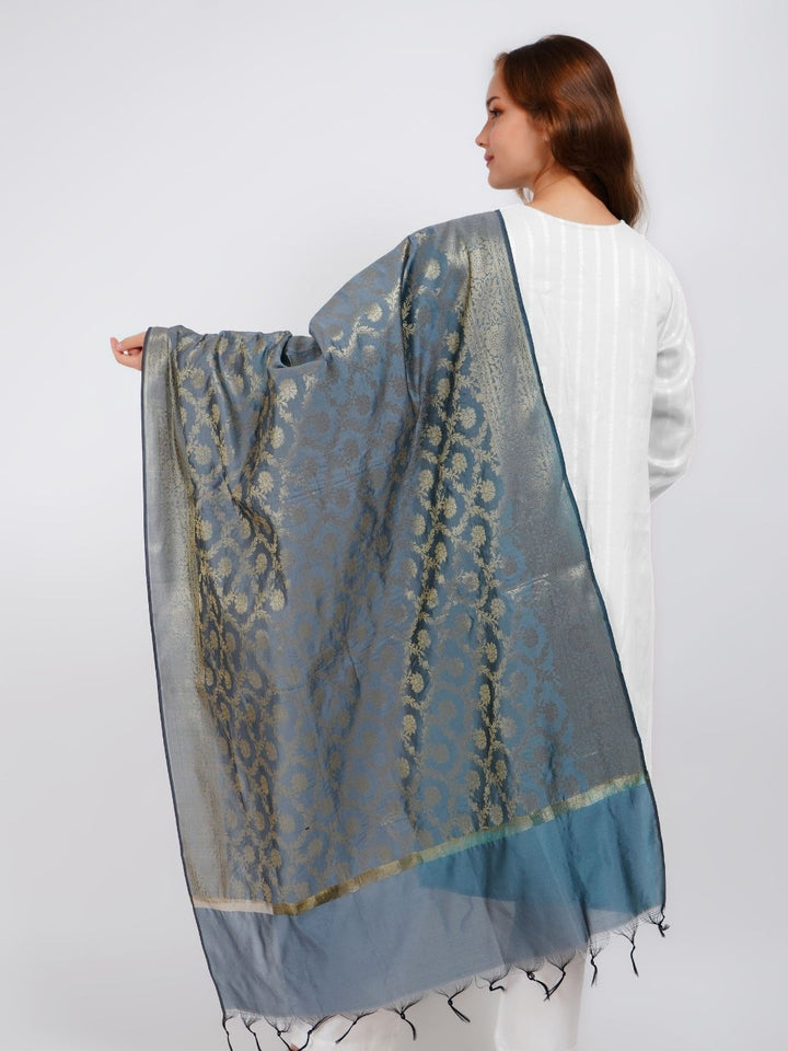 Grey Woven Design Banarasi Silk Dupatta