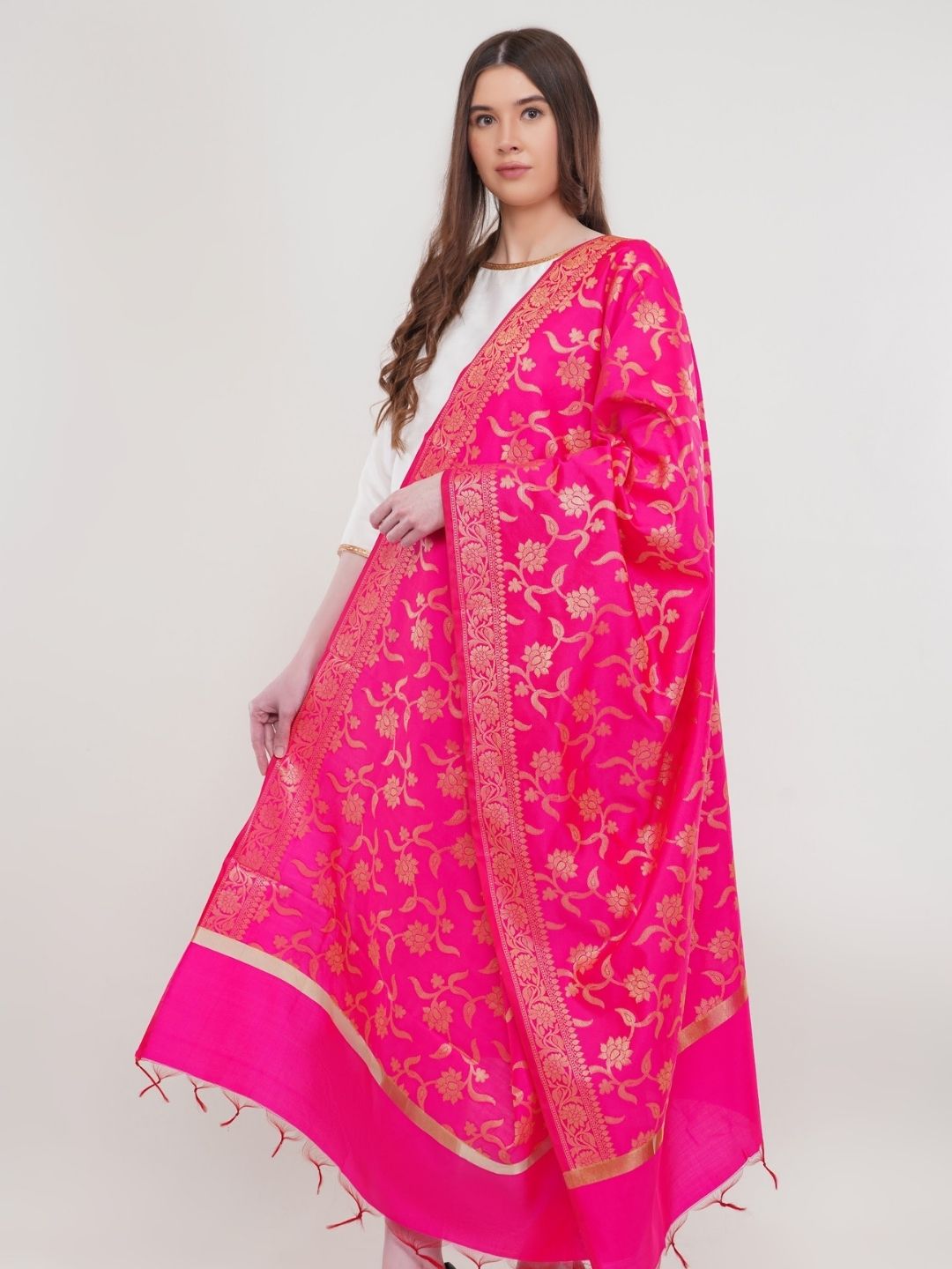 Magenta Woven Design Banarasi Silk Dupatta