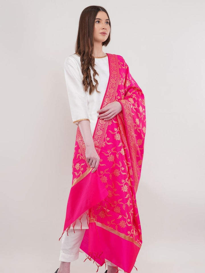 Magenta Woven Design Banarasi Silk Dupatta