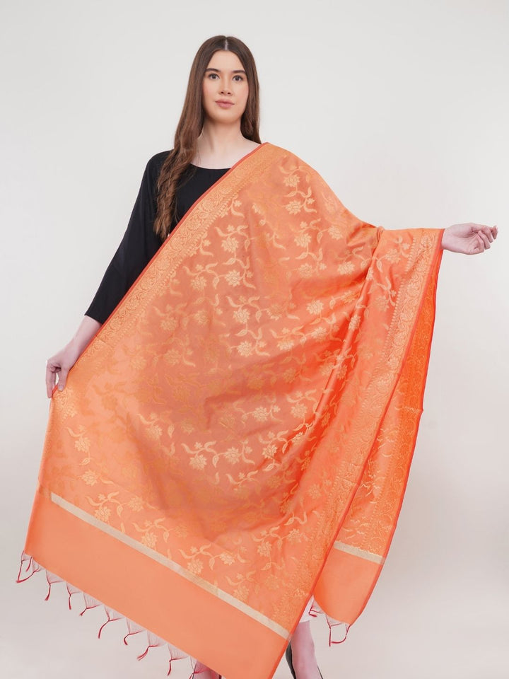 Orange Woven Design Banarasi Silk Dupatta