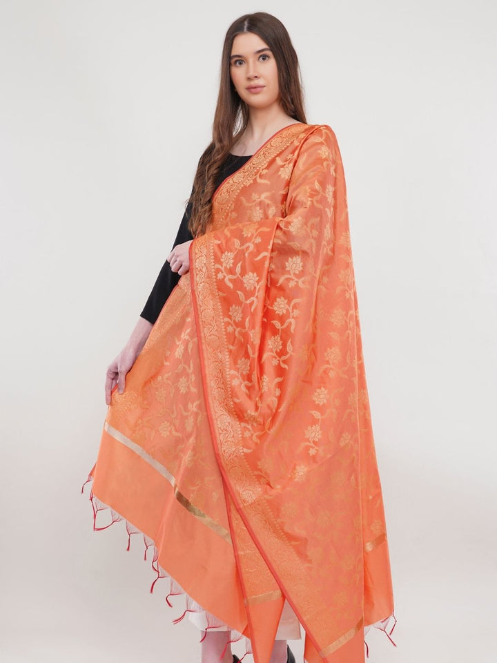 Orange Woven Design Banarasi Silk Dupatta