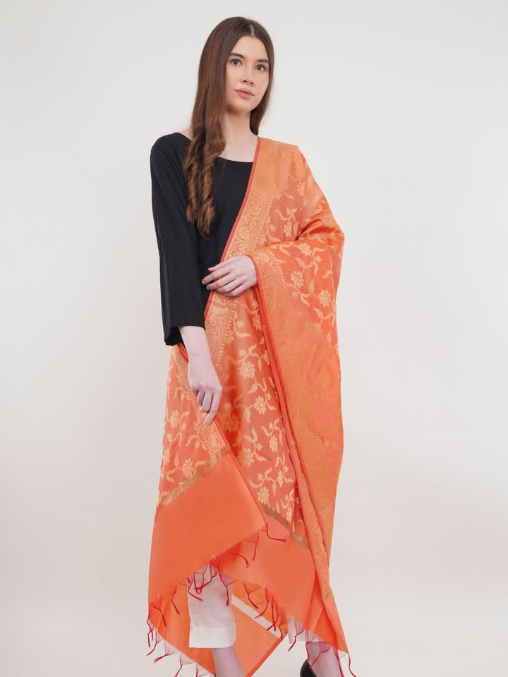 Orange Woven Design Banarasi Silk Dupatta