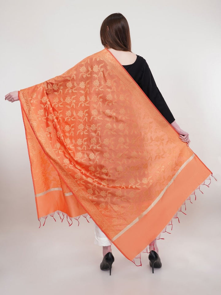 Orange Woven Design Banarasi Silk Dupatta