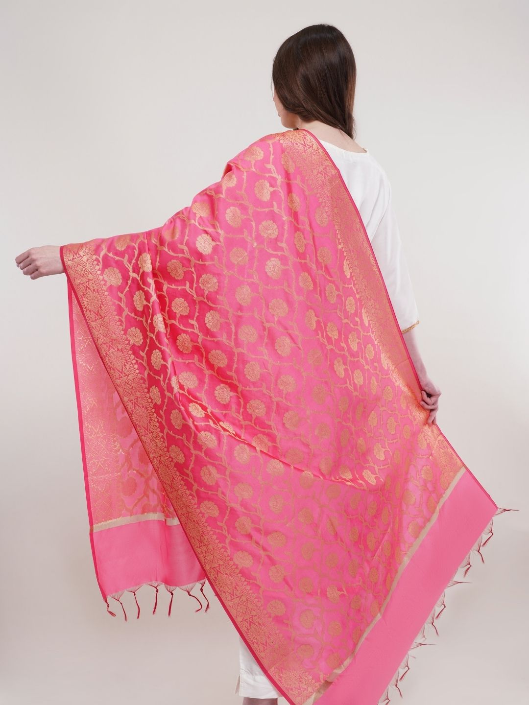 Pink Woven Design Banarasi Silk Dupatta