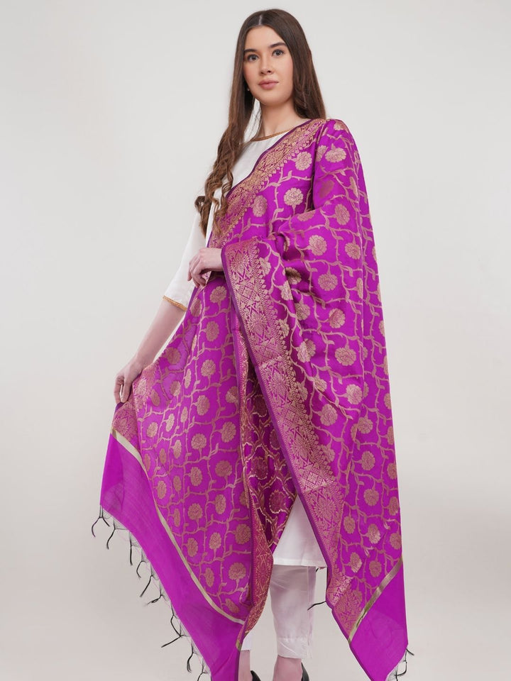 Purple Woven Design Banarasi Silk Dupatta