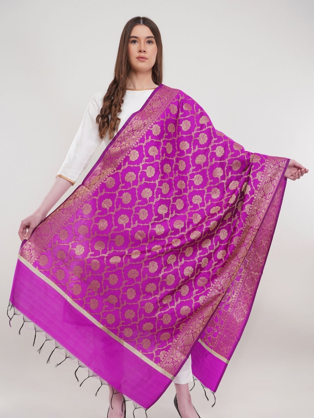 Purple Woven Design Banarasi Silk Dupatta