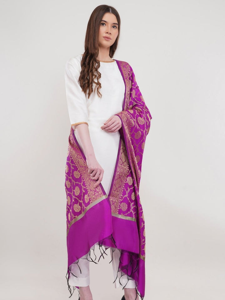 Purple Woven Design Banarasi Silk Dupatta