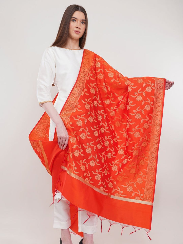 Red  Woven Design Banarasi Silk Dupatta