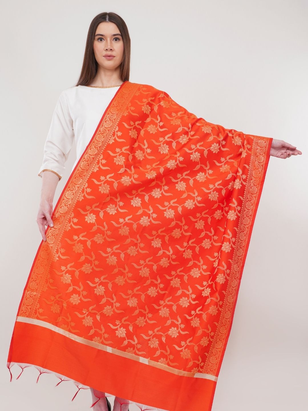 Red  Woven Design Banarasi Silk Dupatta