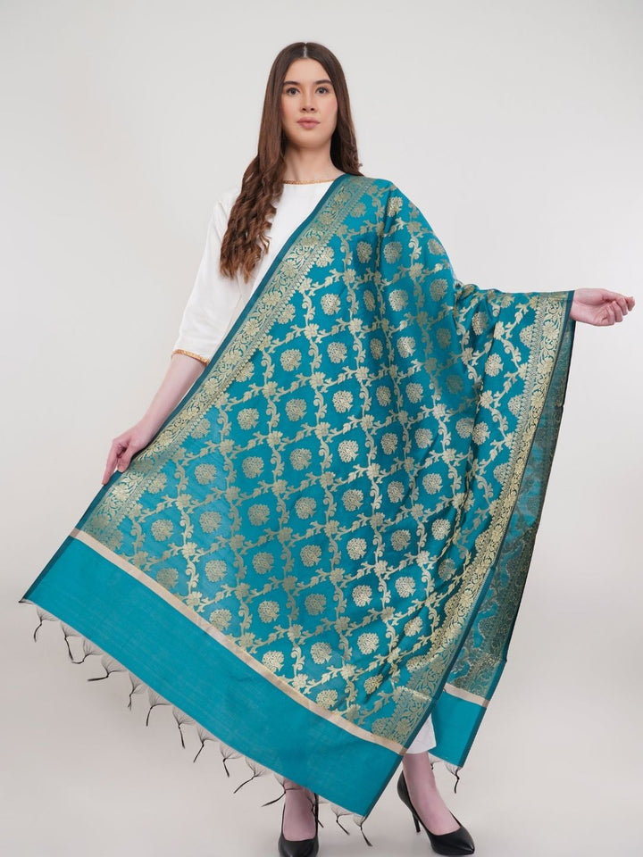 Teal Woven Design Banarasi Silk Dupatta