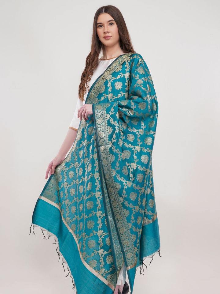 Teal Woven Design Banarasi Silk Dupatta