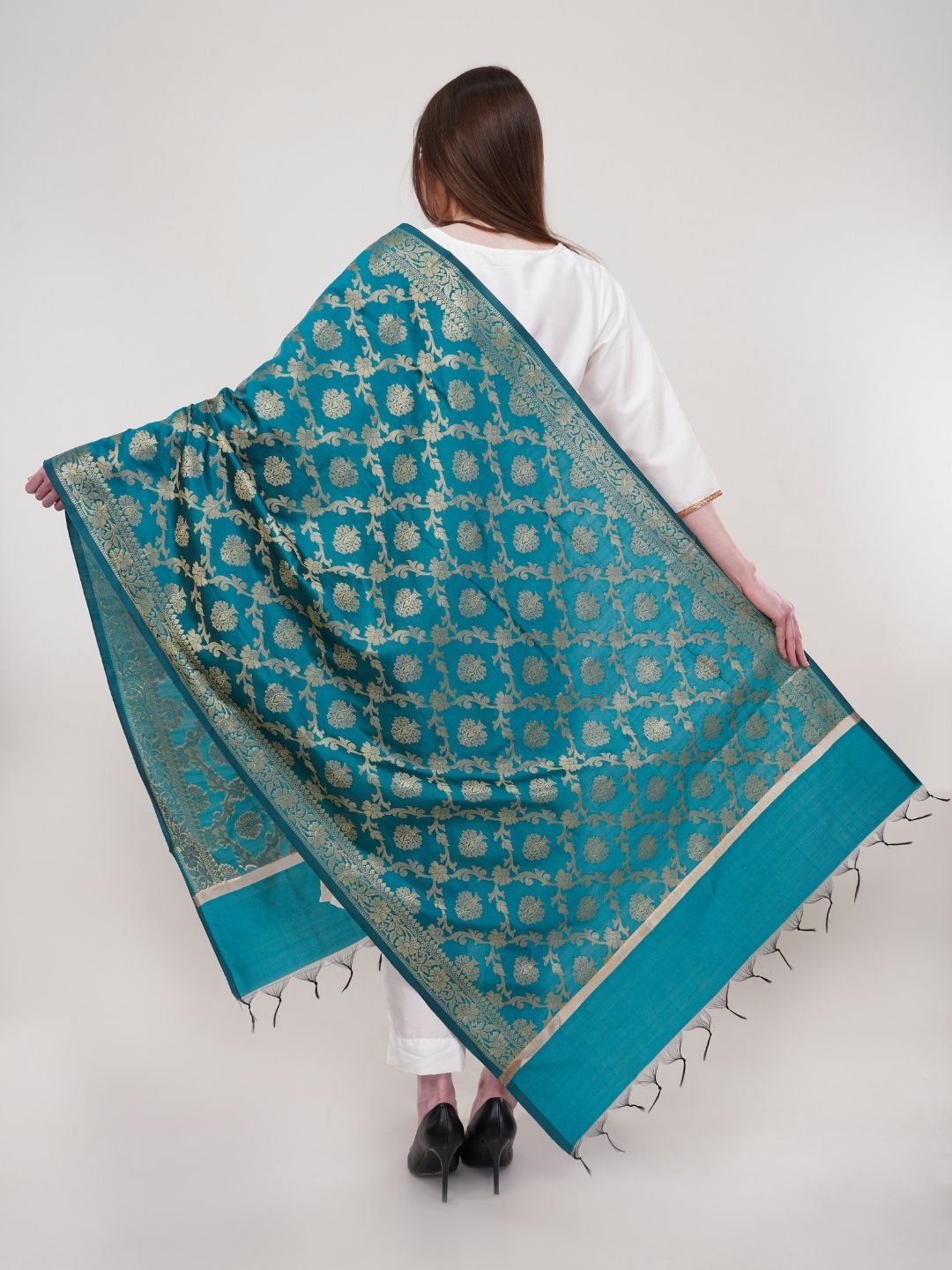 Teal Woven Design Banarasi Silk Dupatta