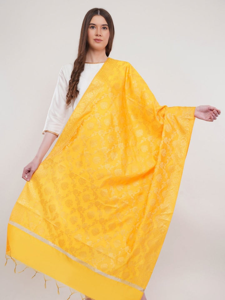 Yellow Woven Design Gold Toned Banarasi Silk Dupatta