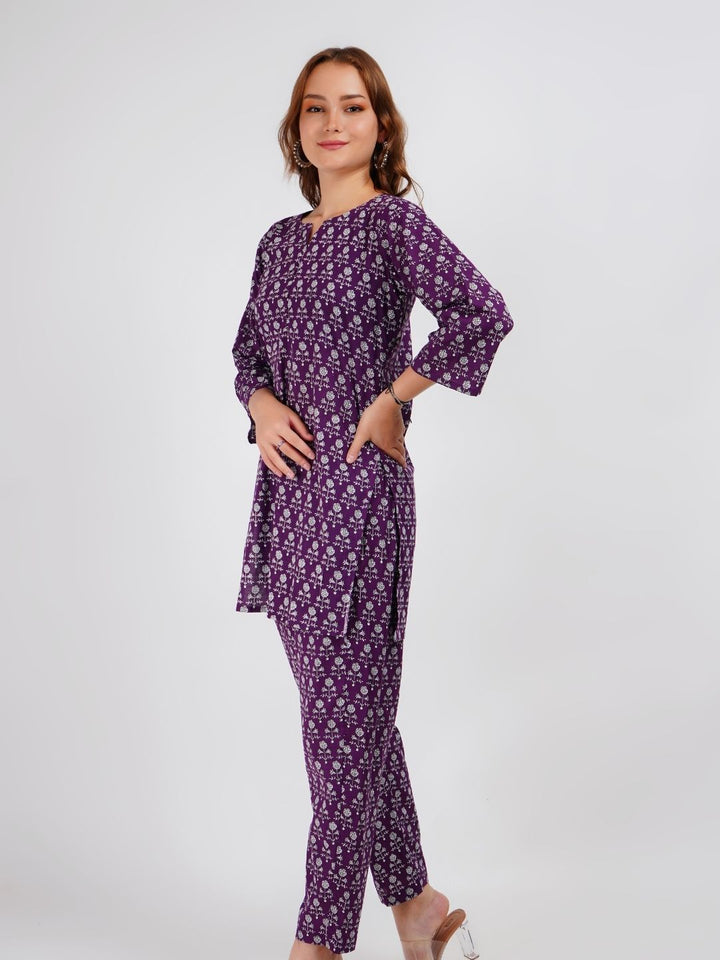 Purple Printed Cotton Co-Ord set